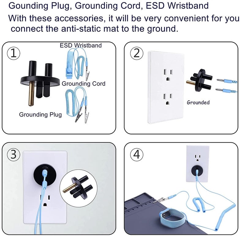 HPFIX Anti-Static Mat ESD Safe for Electronic Includes ESD Wristband and Grounding Wire, HPFIX Silicone Soldering Repair Mat 932Â°F Heat Resistant for iPhone iPad iMac, Laptop, Computer, 15.9â€ x 12â€ Grey - Image 4